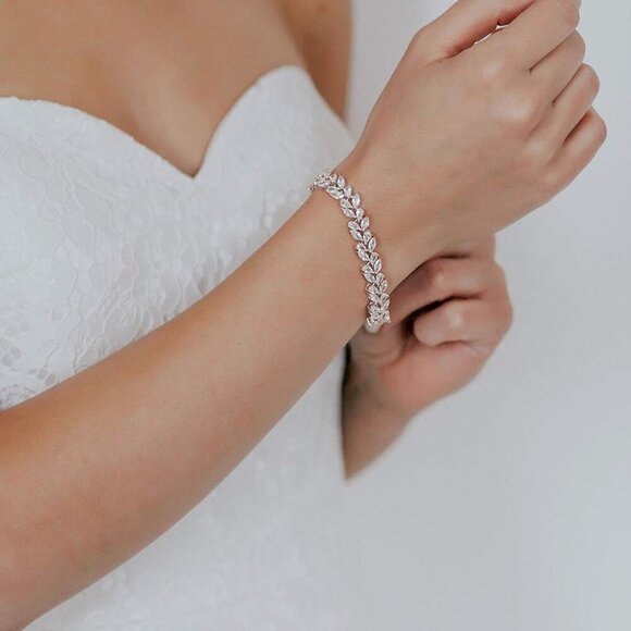 Bridal Wedding Bracelet Cubic Zirconia Silver Classic Tennis Jewelry Gift - Picture 3 of 6